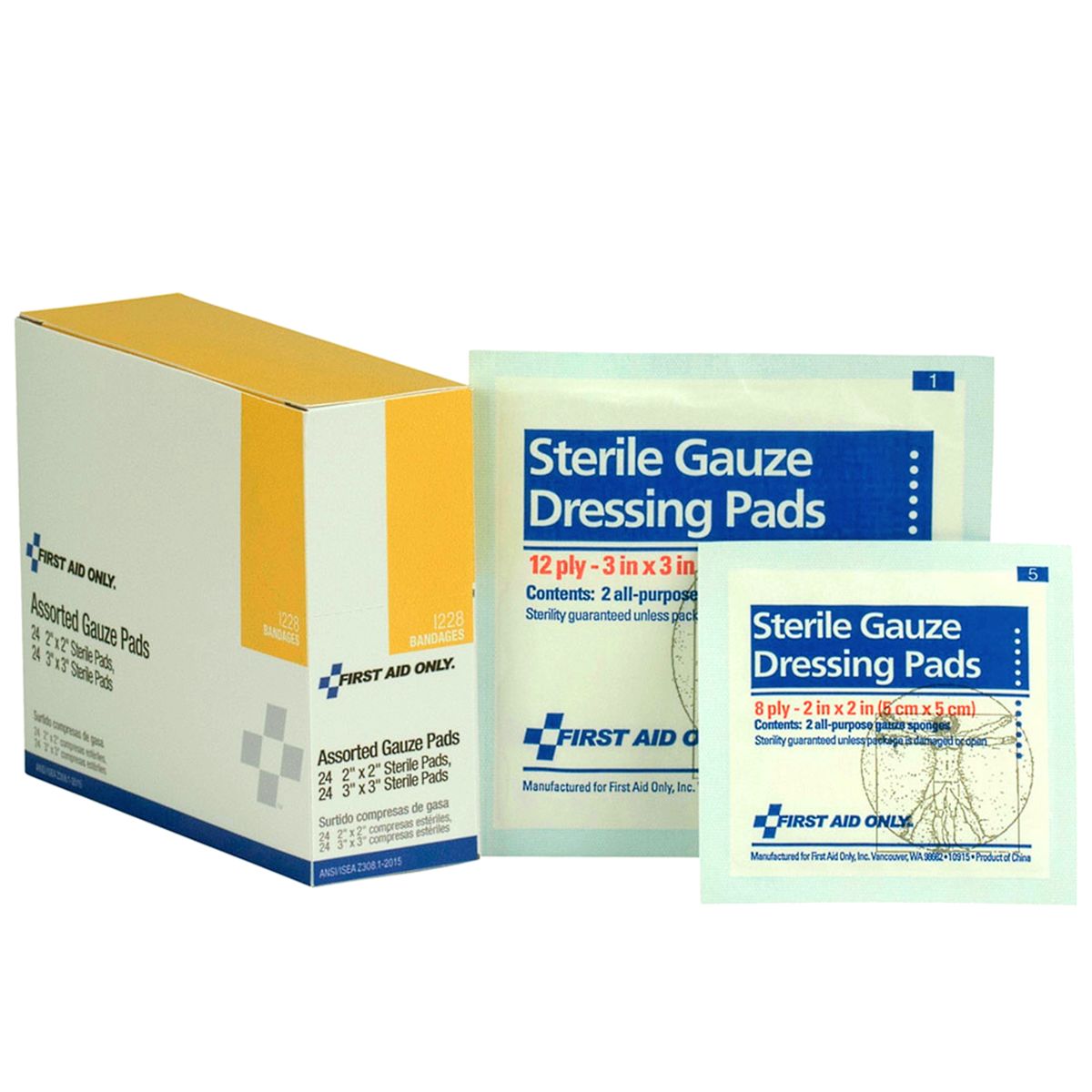 Gauze Pads, Sterile, Assorted, 2 x 2; 3 x 3, 48/Box Gauze Pads, Sterile, Assorted, 2 x 2; 3 x 3, 48/Box