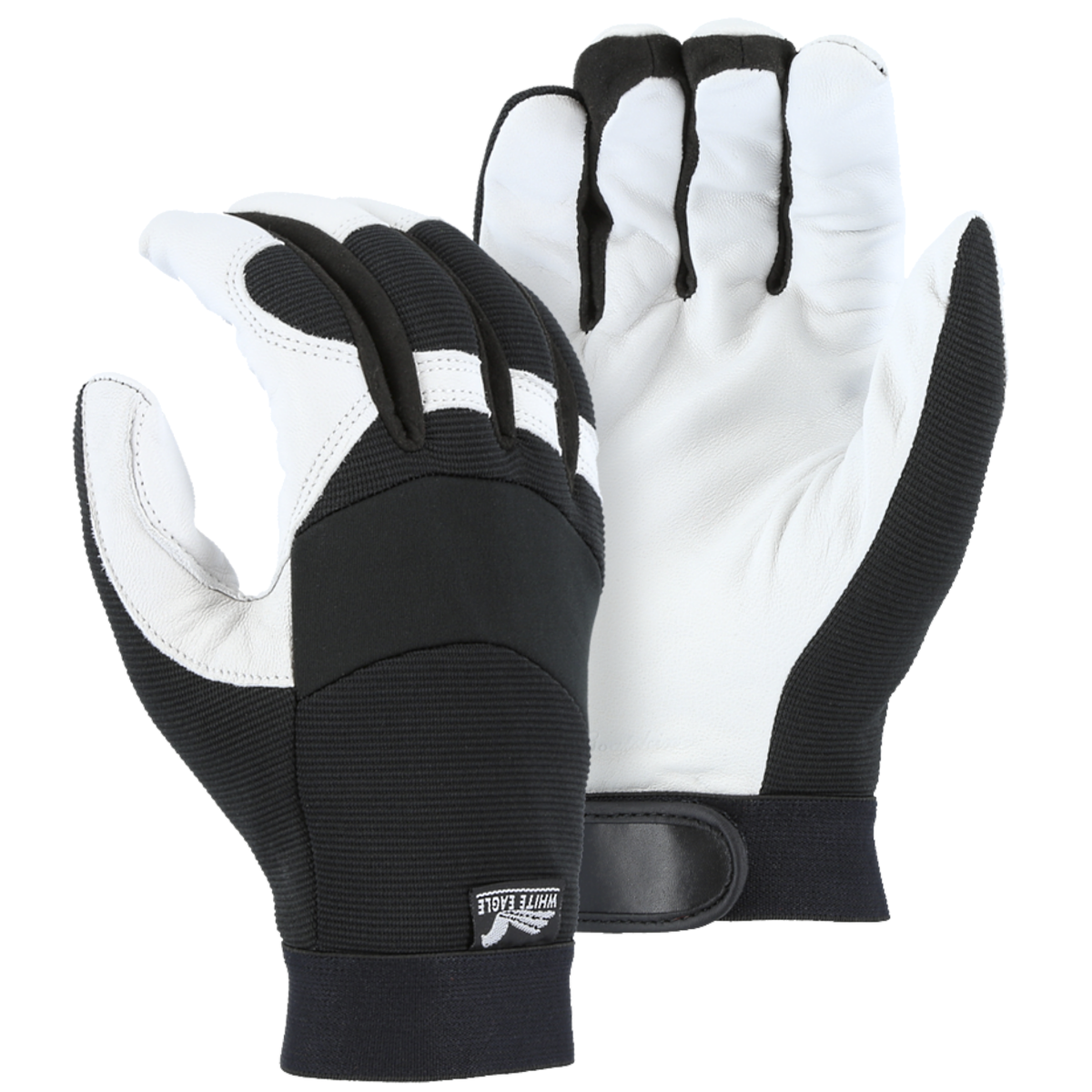 Winter Lined Goatskin Mechanics Gloves — Black/White, Medium