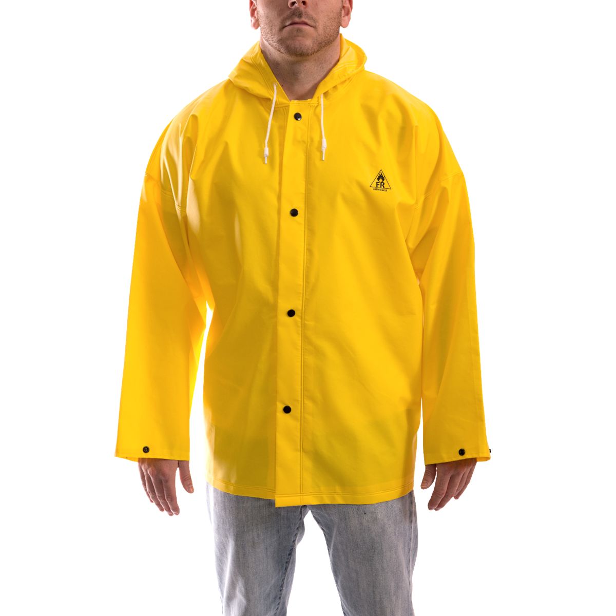 Rain Jacket, Yellow - Storm Fly Front – Attached Hood — 2XL