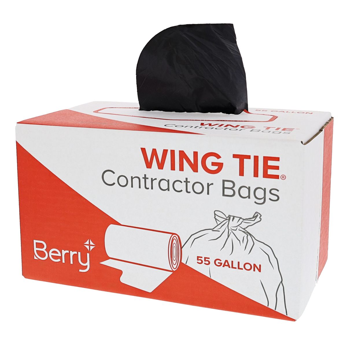 55 gal. 3 mil Wing Tie Contractor Bags 15/Box - Black