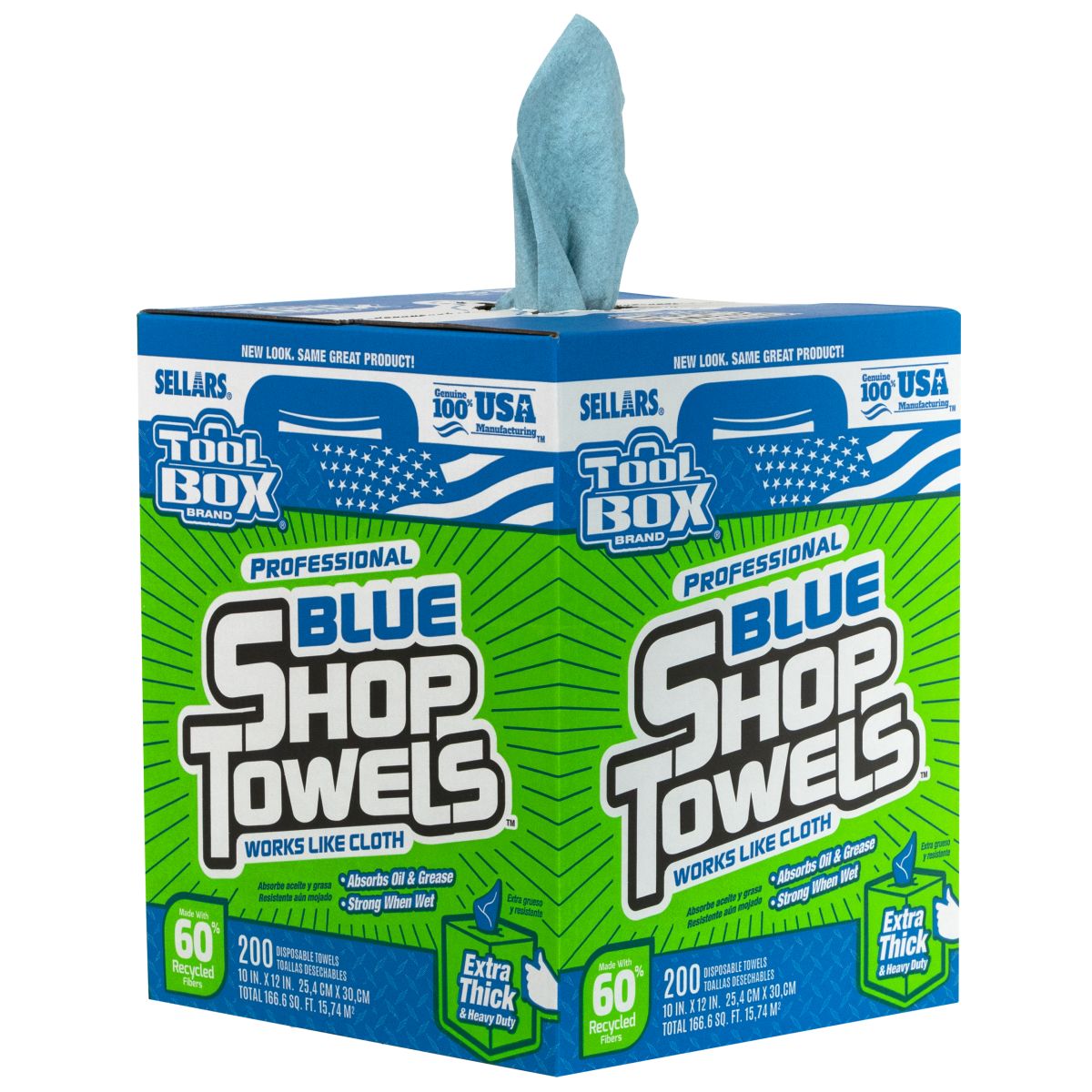 Sellars® Toolbox® Blue Shop Towels Center-Pull Box 200/Box