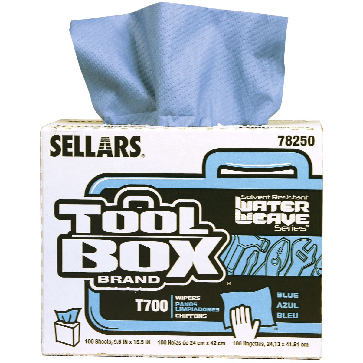 Sellars® Toolbox® WaterWeave™ T700 Interfold Blue Wipers 100/Box