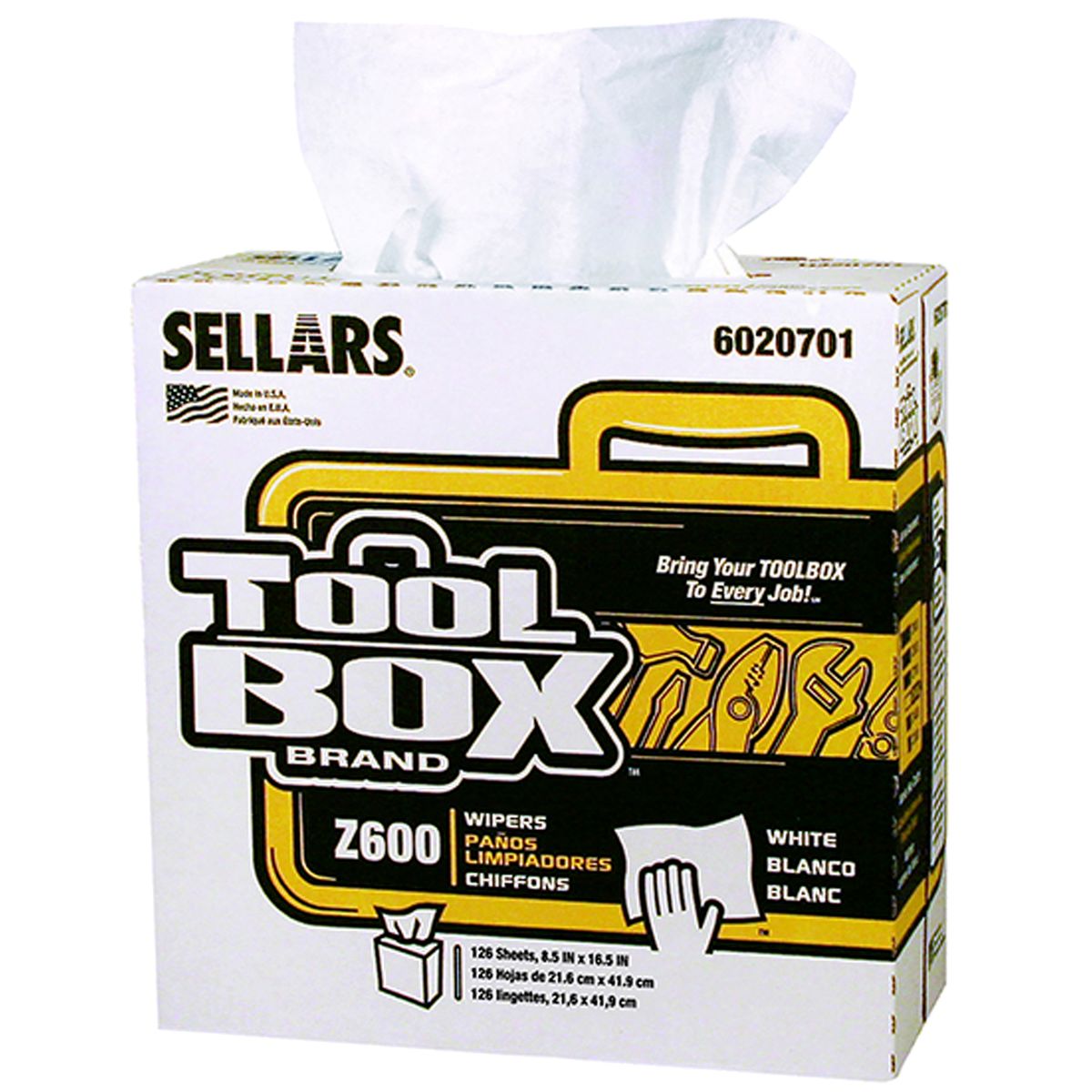 Sellars® Toolbox® Z600 Medium Duty Interfold White Wipers 126/Box