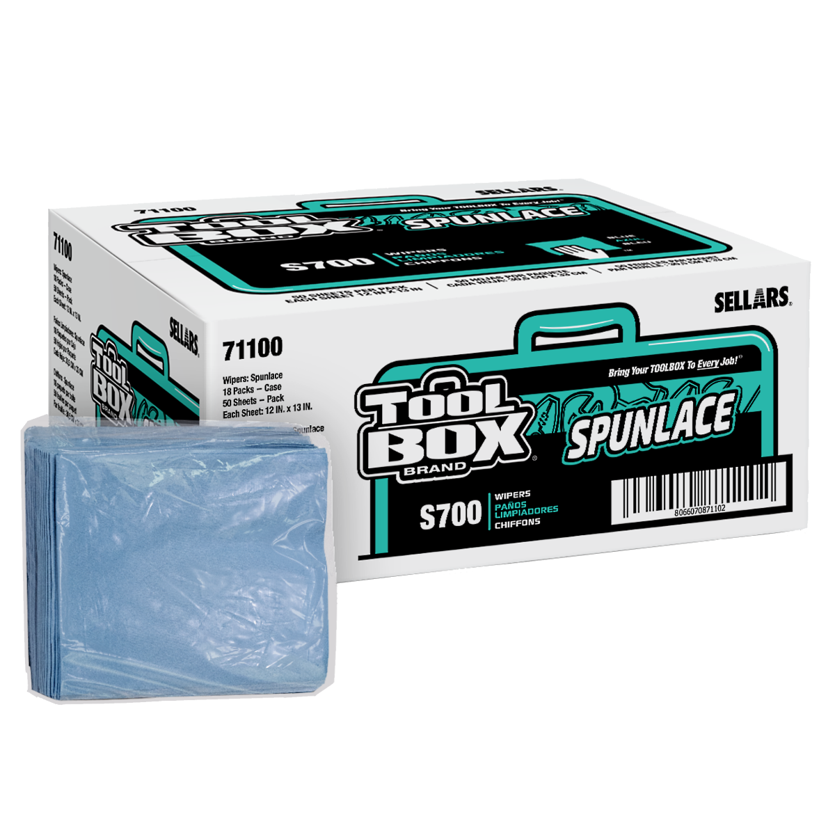 Sellars® Toolbox® S700 Spunlace Low Linting Quarterfold Blue Wipers 18 Bundles/CS