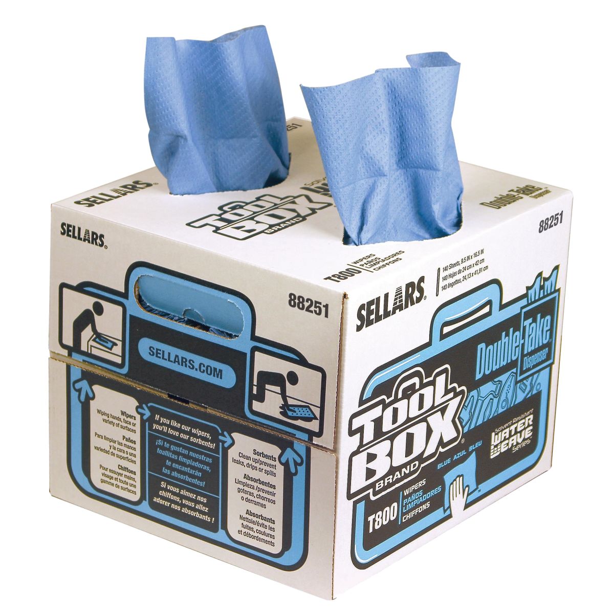 Sellars® Toolbox® WaterWeave® T800 Double-Take Blue Wipers 140/Box