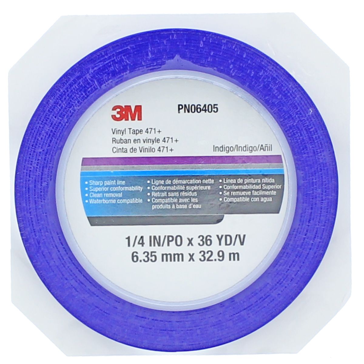 3M™ 06405 1/4" X 36 yd. 471+ Blue Vinyl Tape