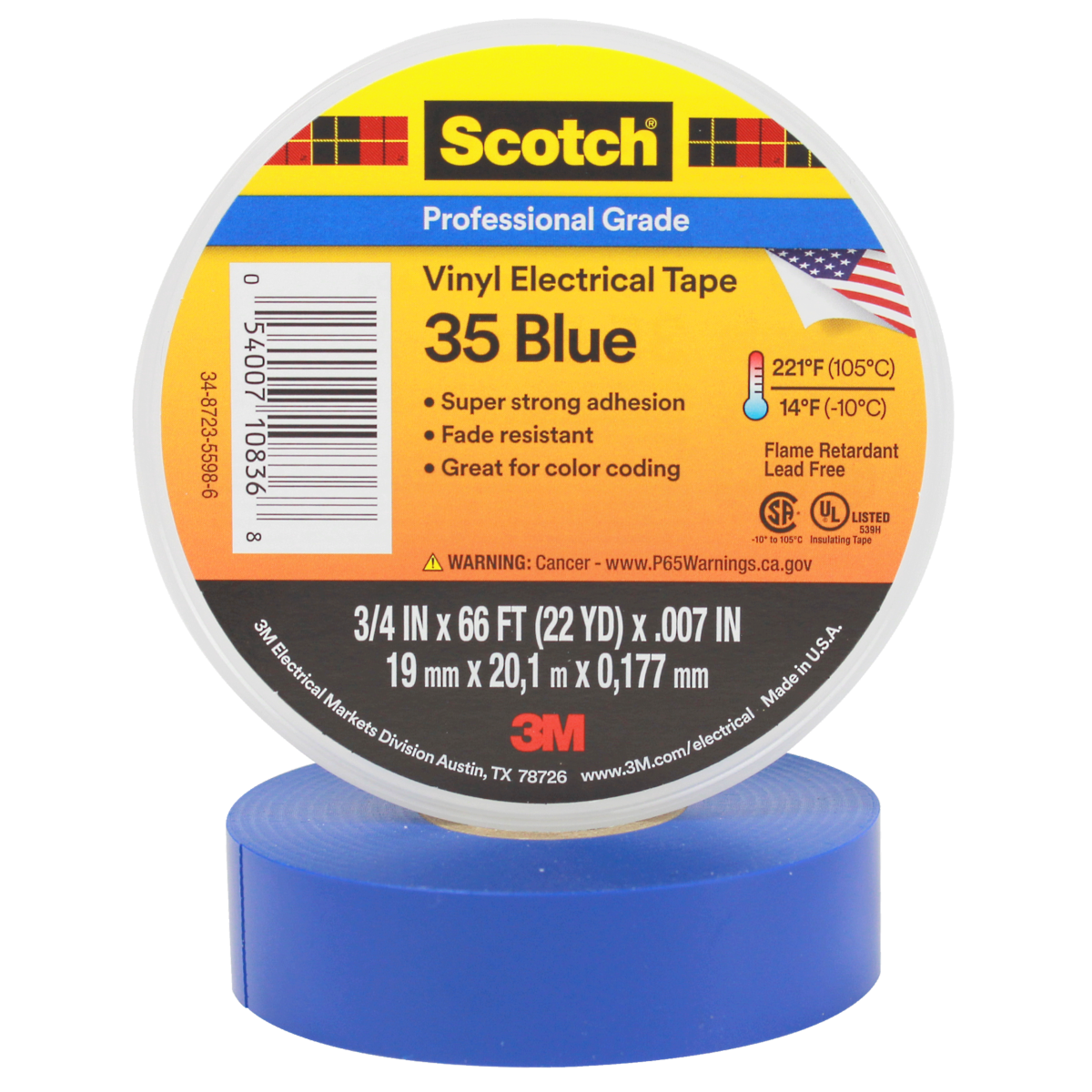 3M™ Electrical Tape — Scotch Premium Colored Vinyl, Blue