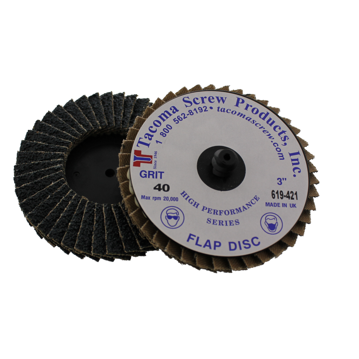 Tacoma Screw Products™ 3" 40 Grit Type R High Performance Mini Flap Disc