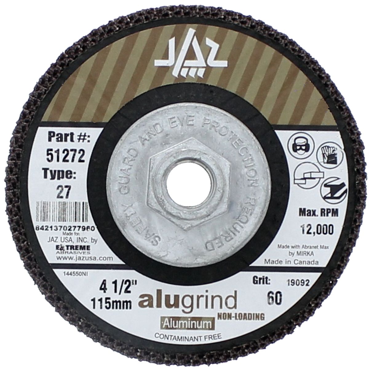 4-1/2" x 5/8"-11 80 Grit Type 27  Alugrind Flap Disc for Aluminum