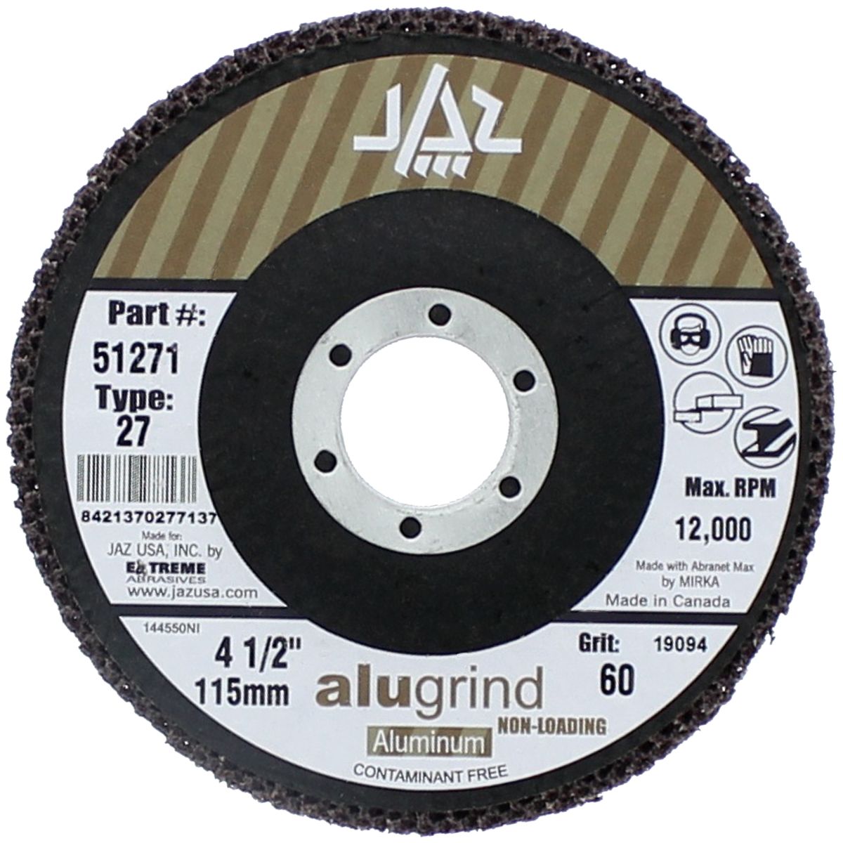 4-1/2" x 7/8" 60 Grit Type 27  Alugrind Flap Disc for Aluminum