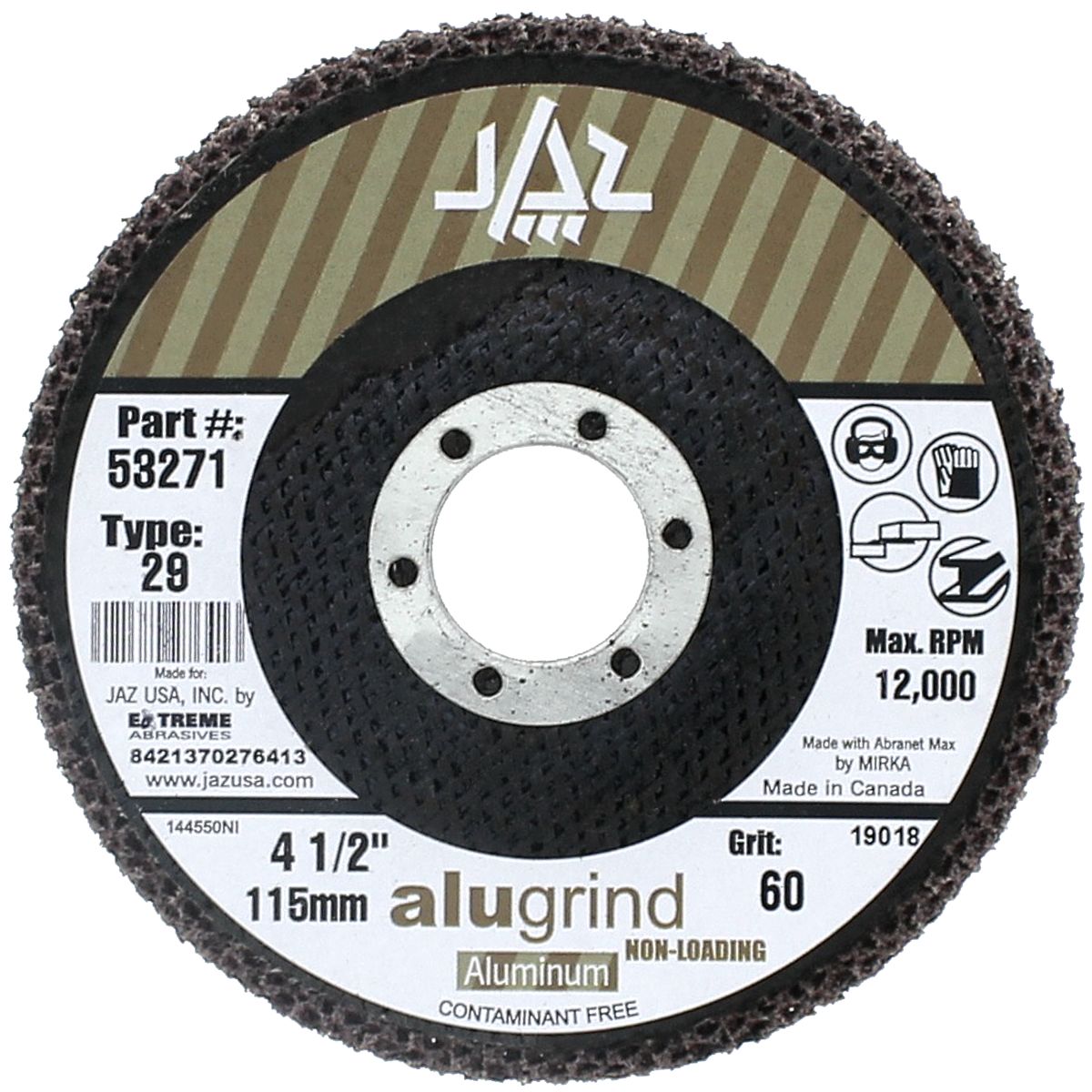 4-1/2" x 7/8" 60 Grit Type 29  Alugrind Flap Disc for Aluminum