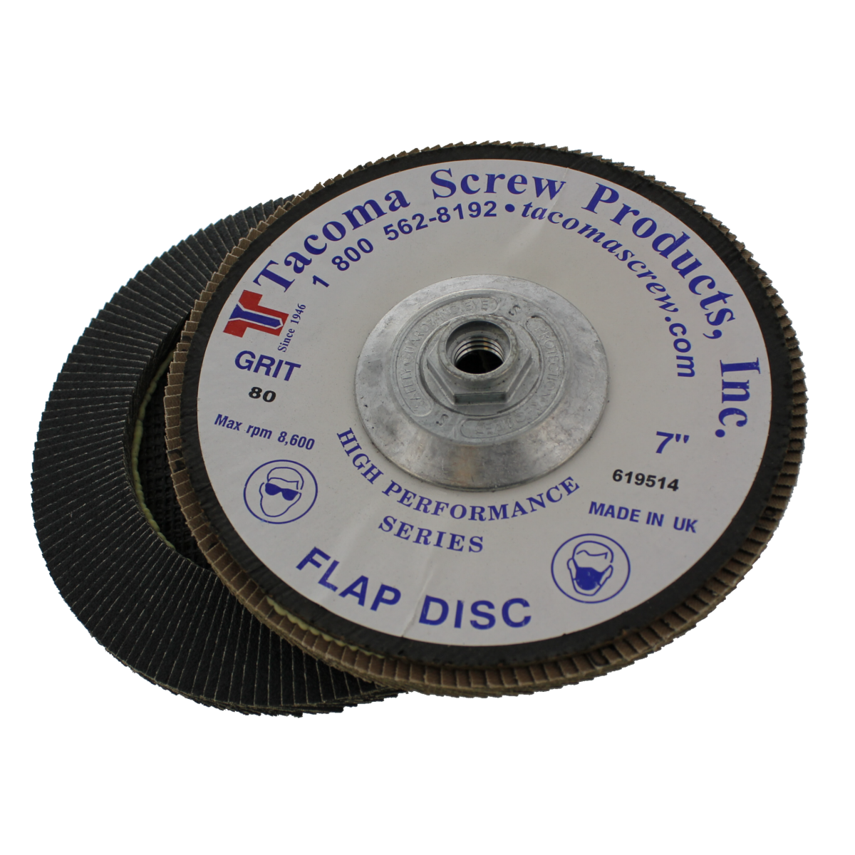 Tacoma Screw Products™ 7" x 5/8"-11 80 Grit Type 29 High Performance Flap Disc