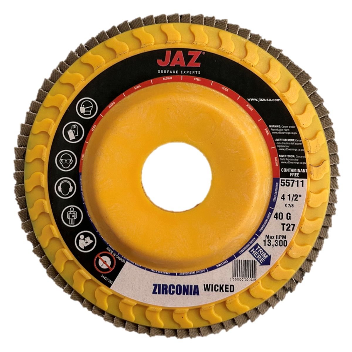 4-1/2" x 7/8" 40 Grit Hybrid Z3 Zirconia Trimmable Flap Disc