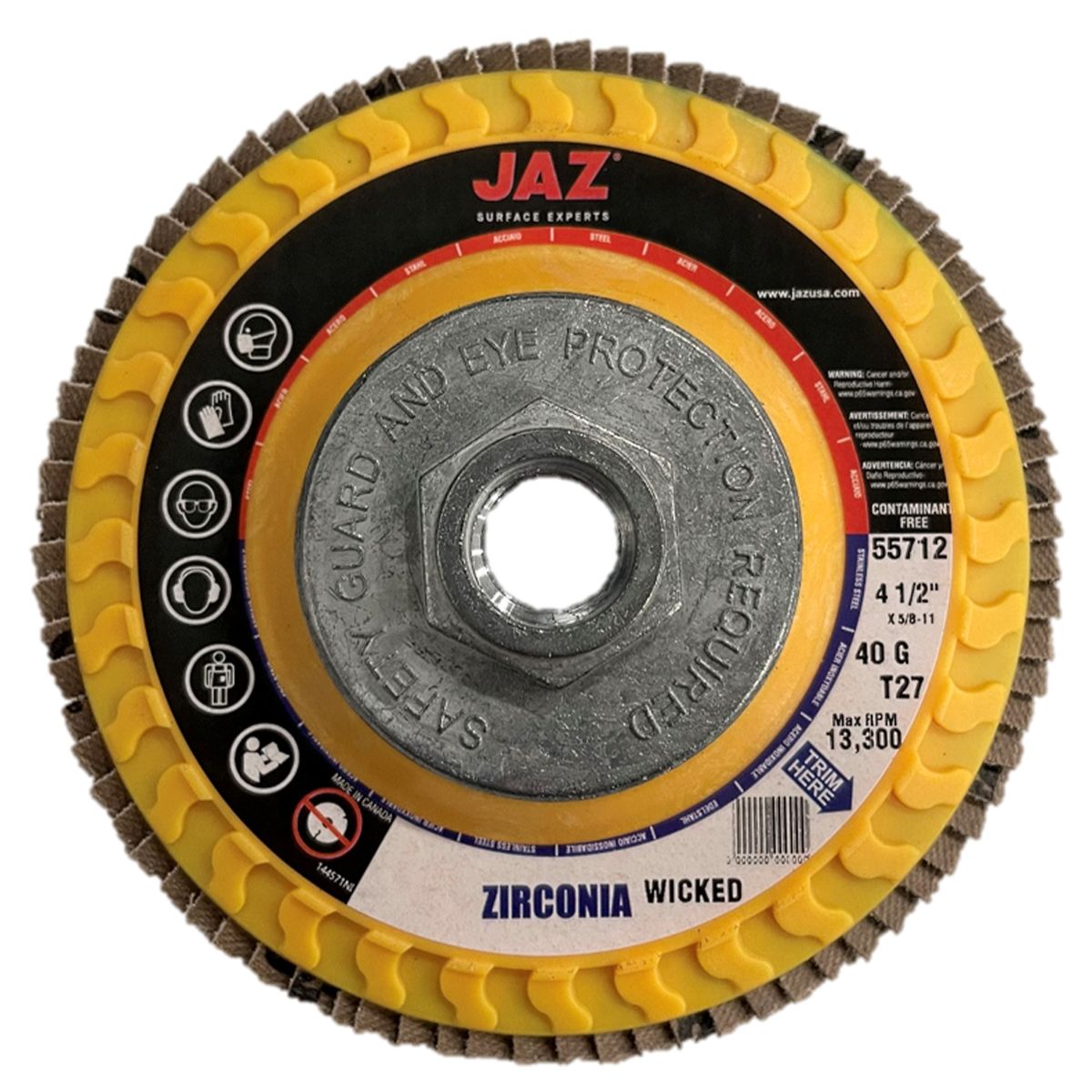 4-1/2" x 5/8"-11 40 Grit Hybrid Z3 Zirconia Trimmable Flap Disc