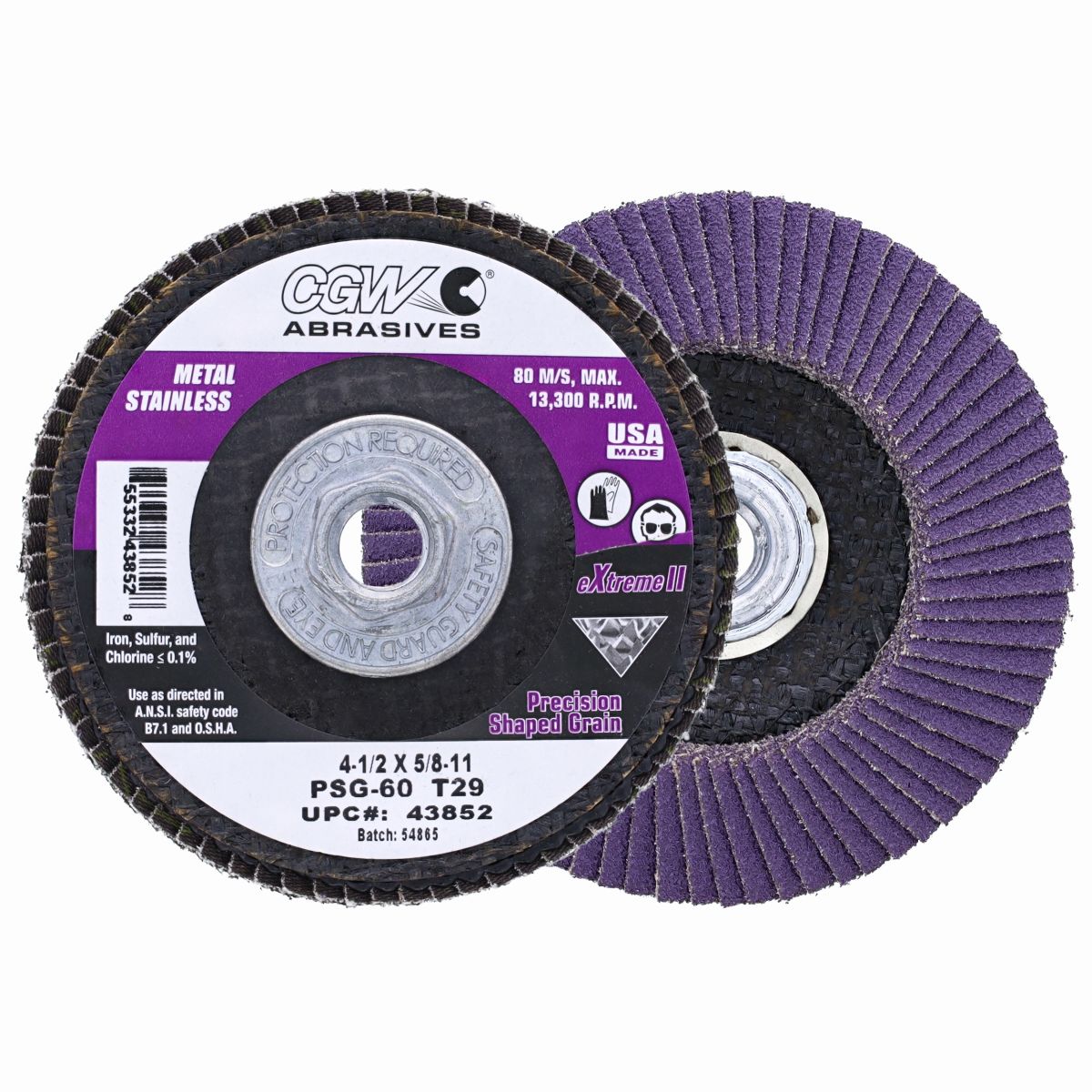 CGW 43852 4-1/2" x 5/8"-11 60 Grit Type 29 Flap Disc - Extreme II