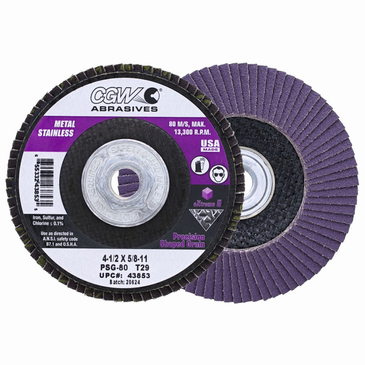 CGW 43853 4-1/2" x 5/8"-11 80 Grit Type 29 Flap Disc - Extreme II