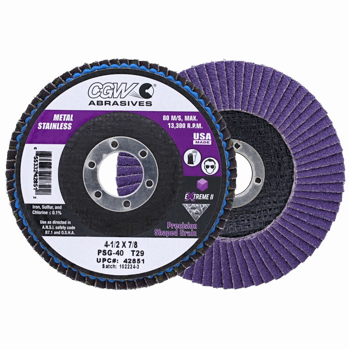CGW 42851 4-1/2" x 7/8" 40 Grit Type 29 Flap Disc - Extreme II