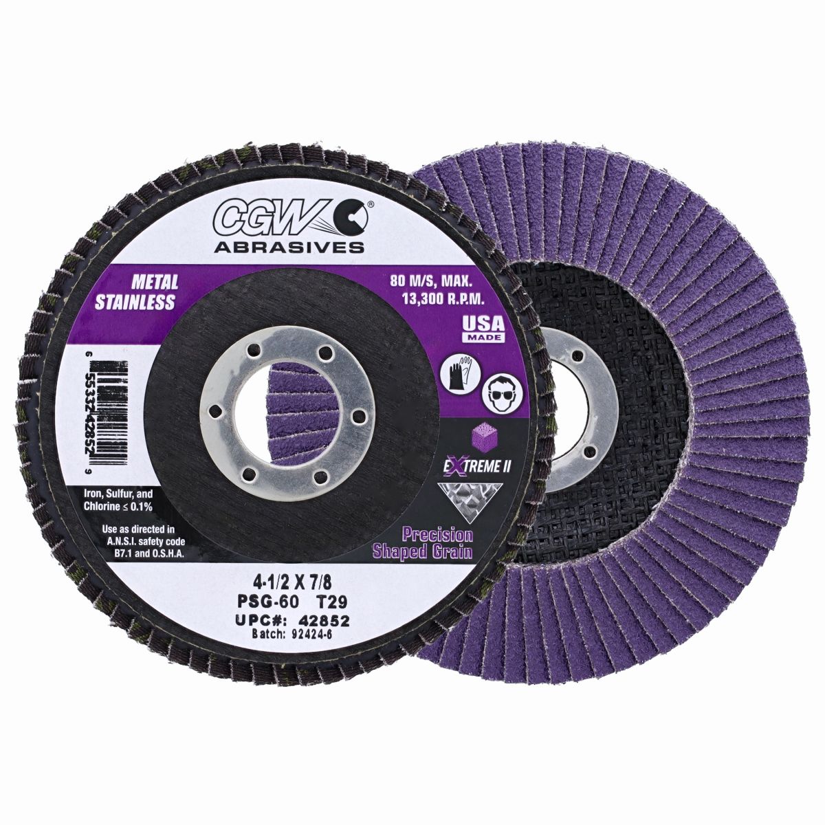 CGW 42852 4-1/2" x 7/8" 60 Grit Type 29 Flap Disc - Extreme II