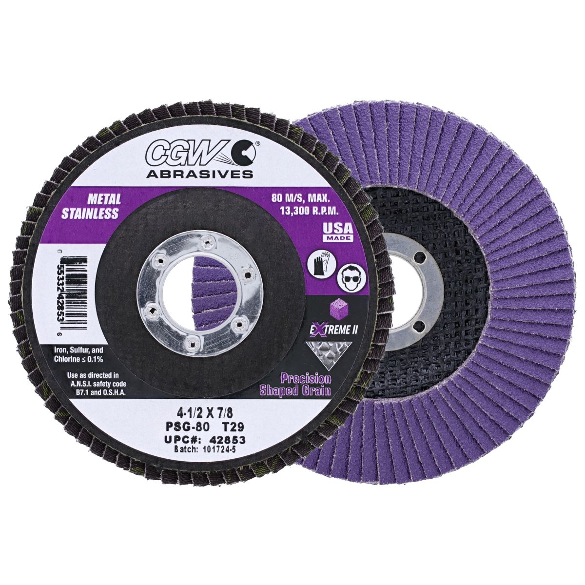 CGW 42853 4-1/2" x 7/8" 80 Grit Type 29 Flap Disc - Extreme II