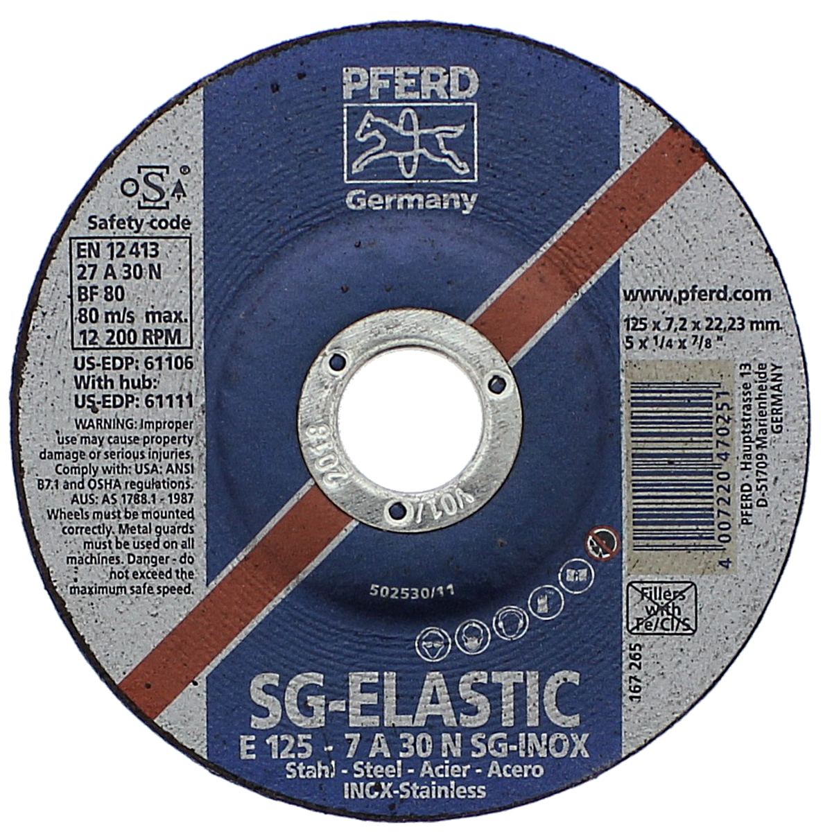 Pferd 5" x 1/4" x 7/8" Type 27 Depressed Center Grinding Wheels For Stainless Steel