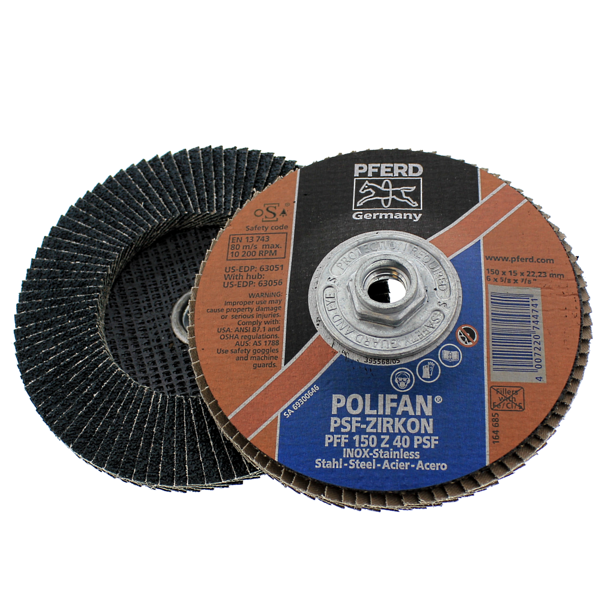 Pferd 63056  6" x 5/8"-11" 40 Grit Type 27 Polifan Flap Disc