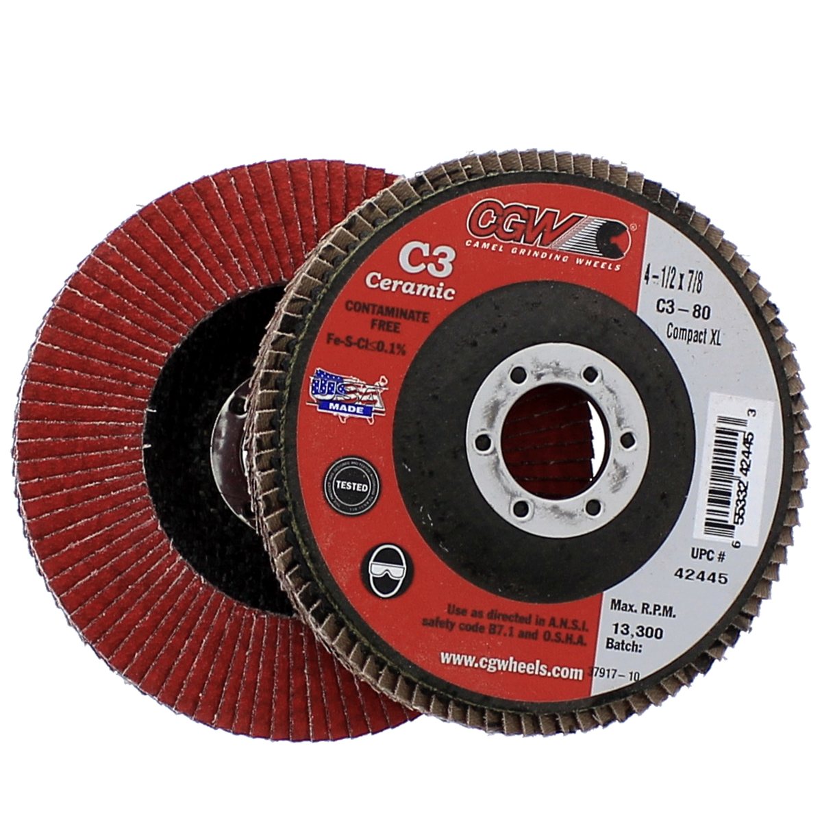 CGW 42445 4-1/2 x 7/8   80 Grit Hybrid C3 Ceramic XL Flap Disc