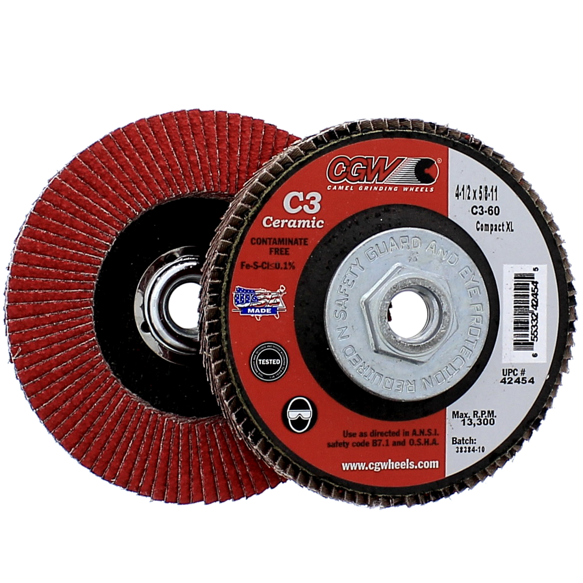 CGW 42454 4-1/2 x 5/8-11 60 Grit Hybrid C3 Ceramic XL Flap Disc