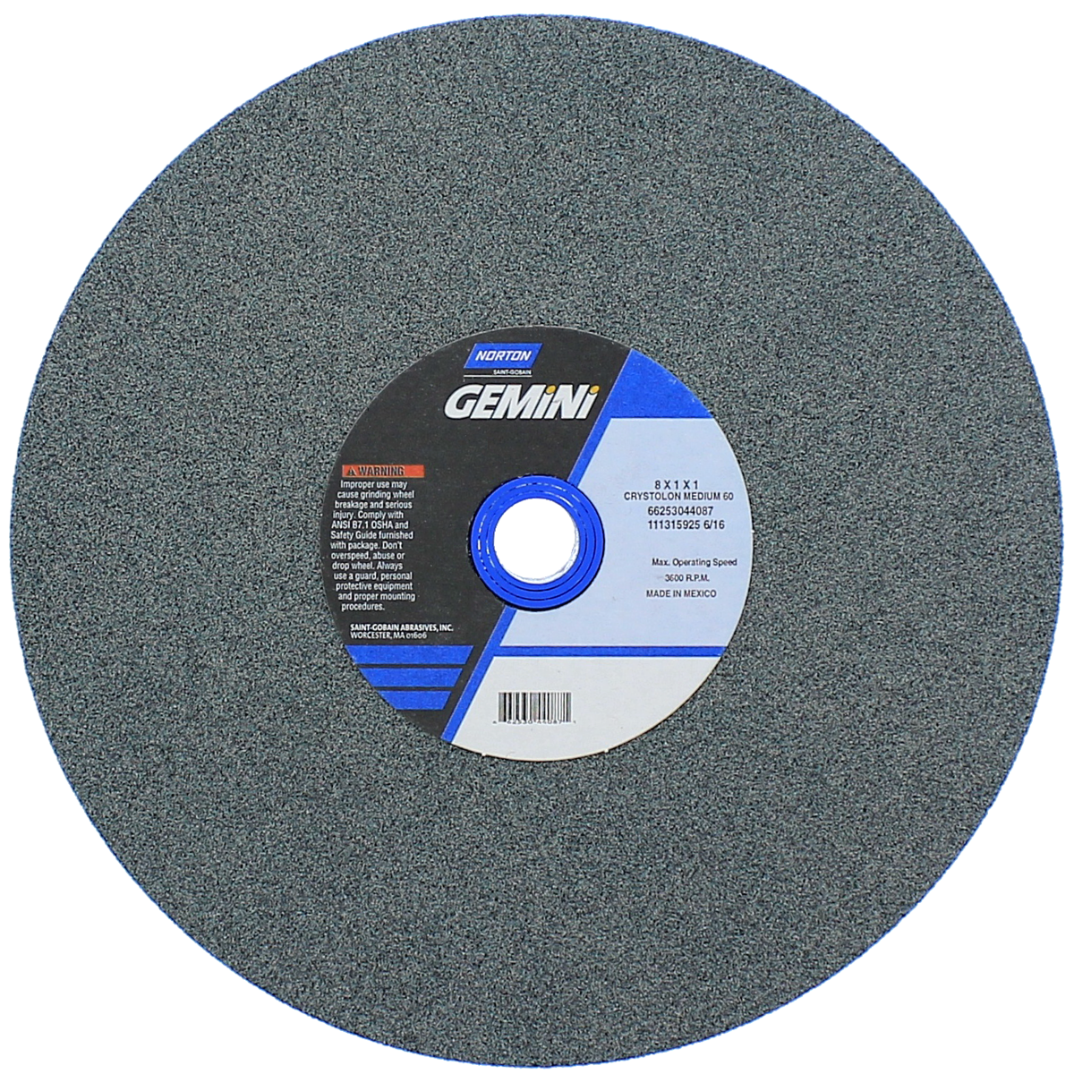 Norton 662530-44087 8" x 1" x 1" Grit Type 1 Green Silicon Carbide Grinding Wheel