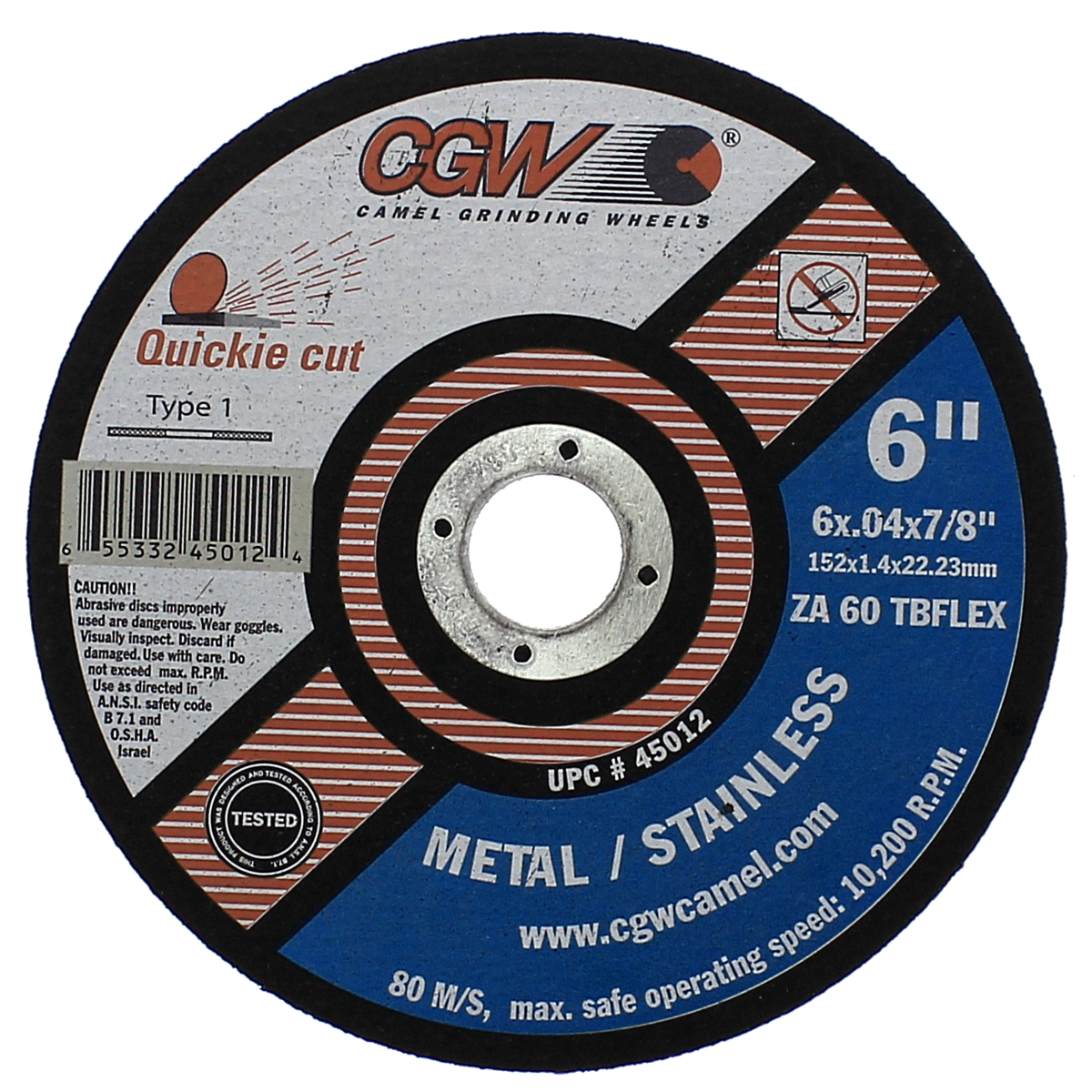6" x .040" x 7/8" Type 1 Cut-Off Wheel for Metal/Stainless Steel