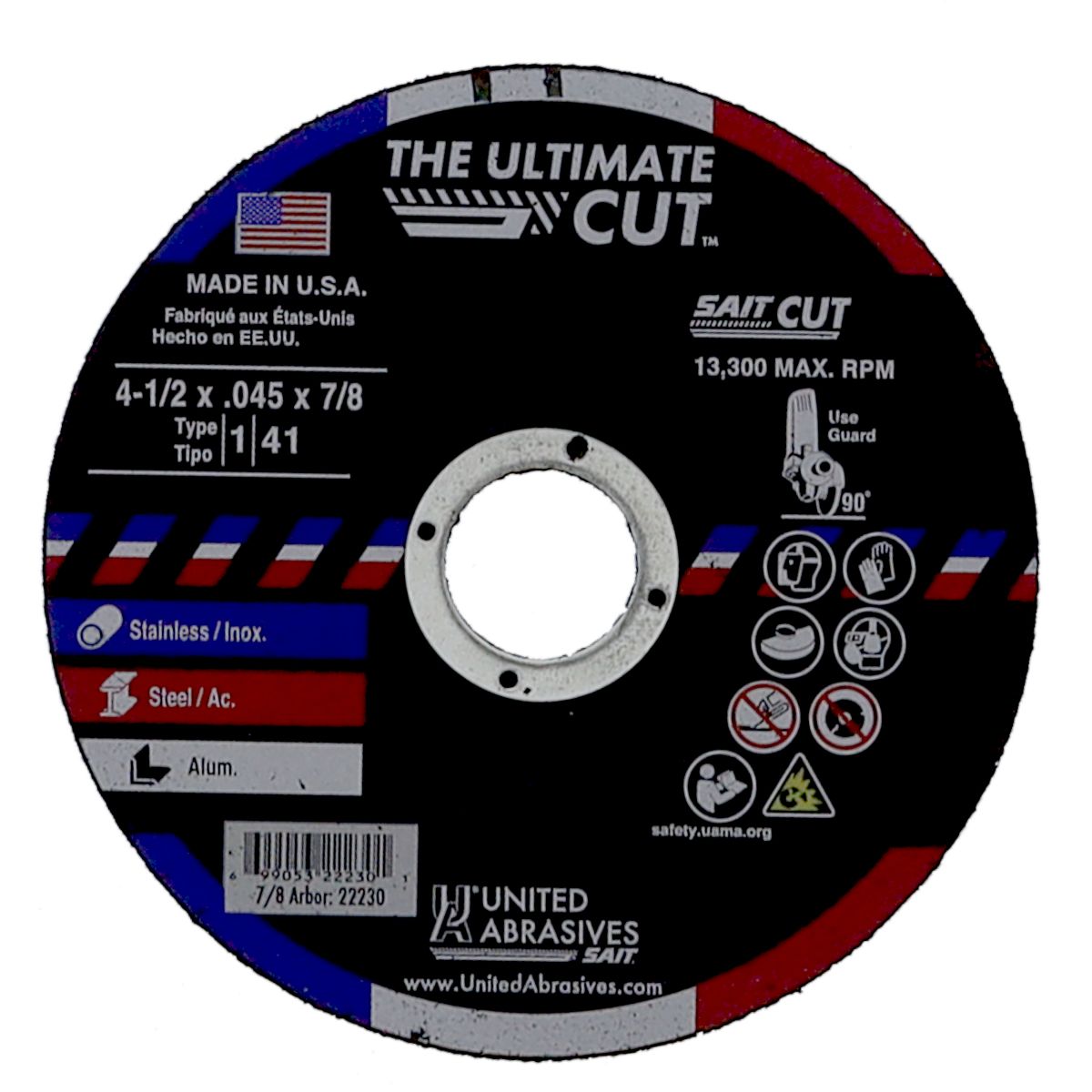 Sait Ultimate Cut 22230 4-1/2" x .045" x 7/8" Type 1 Cut-Off Wheel for Metal|Stainless|Aluminum