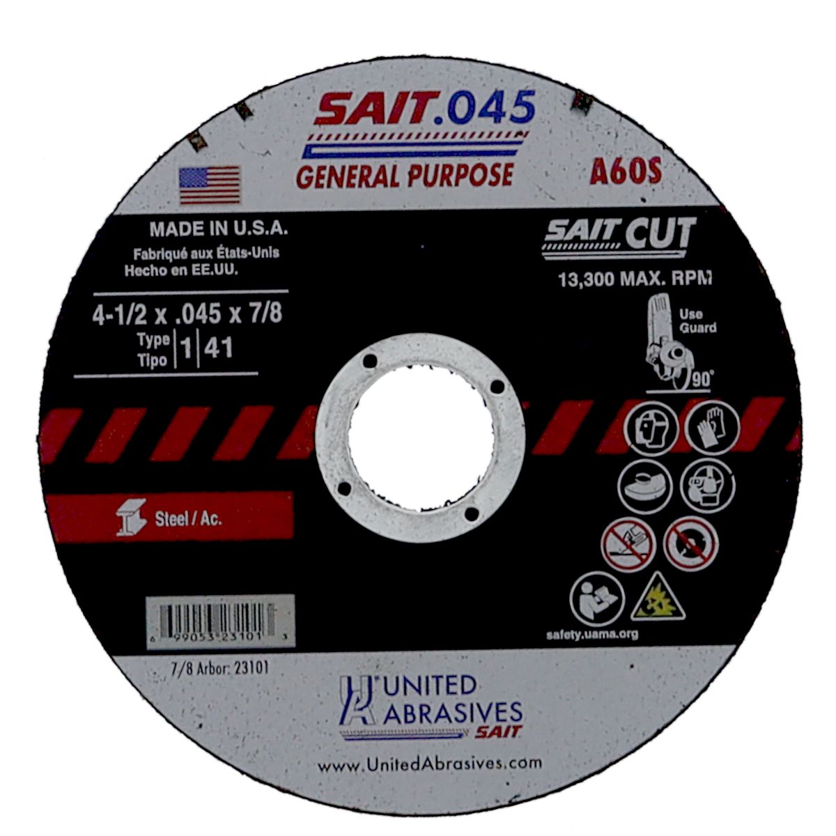 Sait 23101 4-1/2" x .045" x 7/8" Type 1 Cut-Off Wheel for Metal