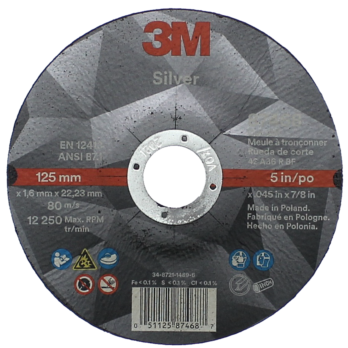 3M™ 87468 Silver Type 27 Cut-Off Wheel 5" x .045" x 7/8"