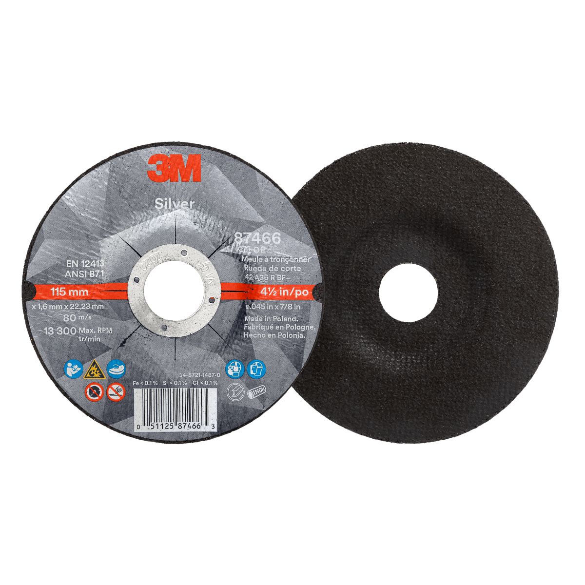 3M™ 87466 Silver Type 27 Cut-Off Wheel 4-1/2" x .045" x 7/8"