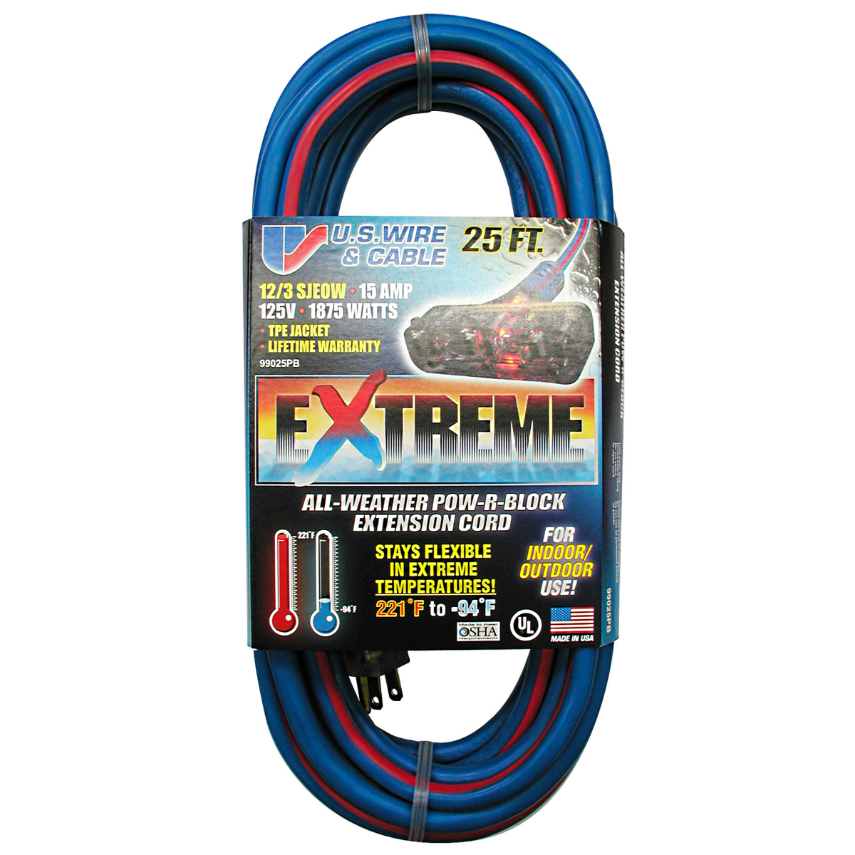 25 Ft. Extreme All Weather Lighted Triple Tap Extension Cord 12/3