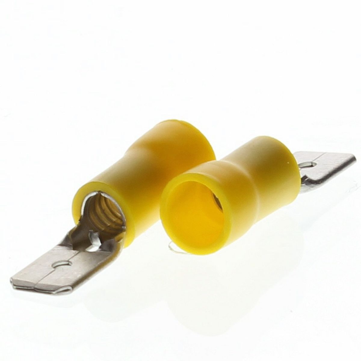 12-10 AWG Yellow Vinyl Flared Insulated (.250"/6.35 mm) Male Quick Connectors, 50/PKG