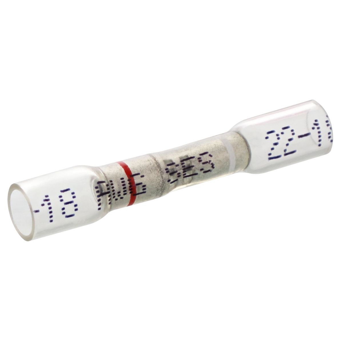 22-18 AWG to 22-24 AWG Crystal Clear Heat Sealed Step Down Butt Connectors 25/PKG