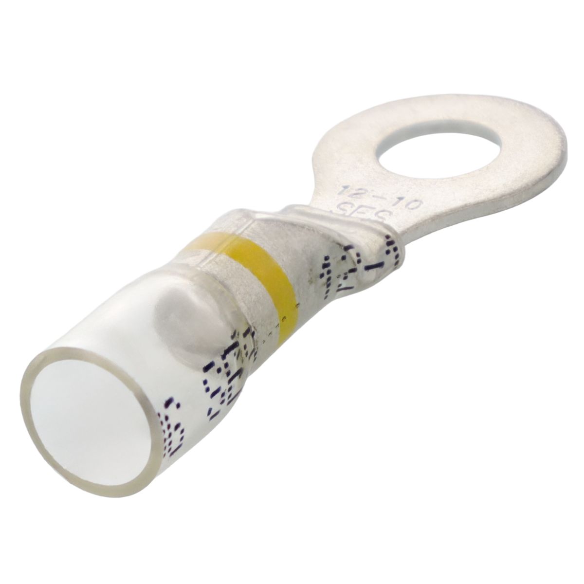 1/4" Stud 12-10 AWG Yellow Crystal Clear Heat Sealed Ring 25/PKG