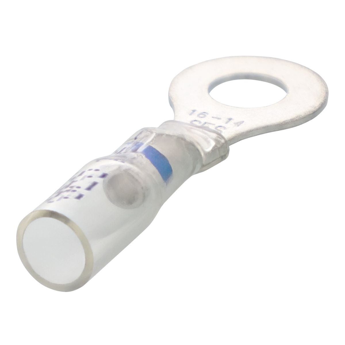 1/4" Stud 16-14 AWG Blue Crystal Clear Heat Sealed Ring 25/PKG