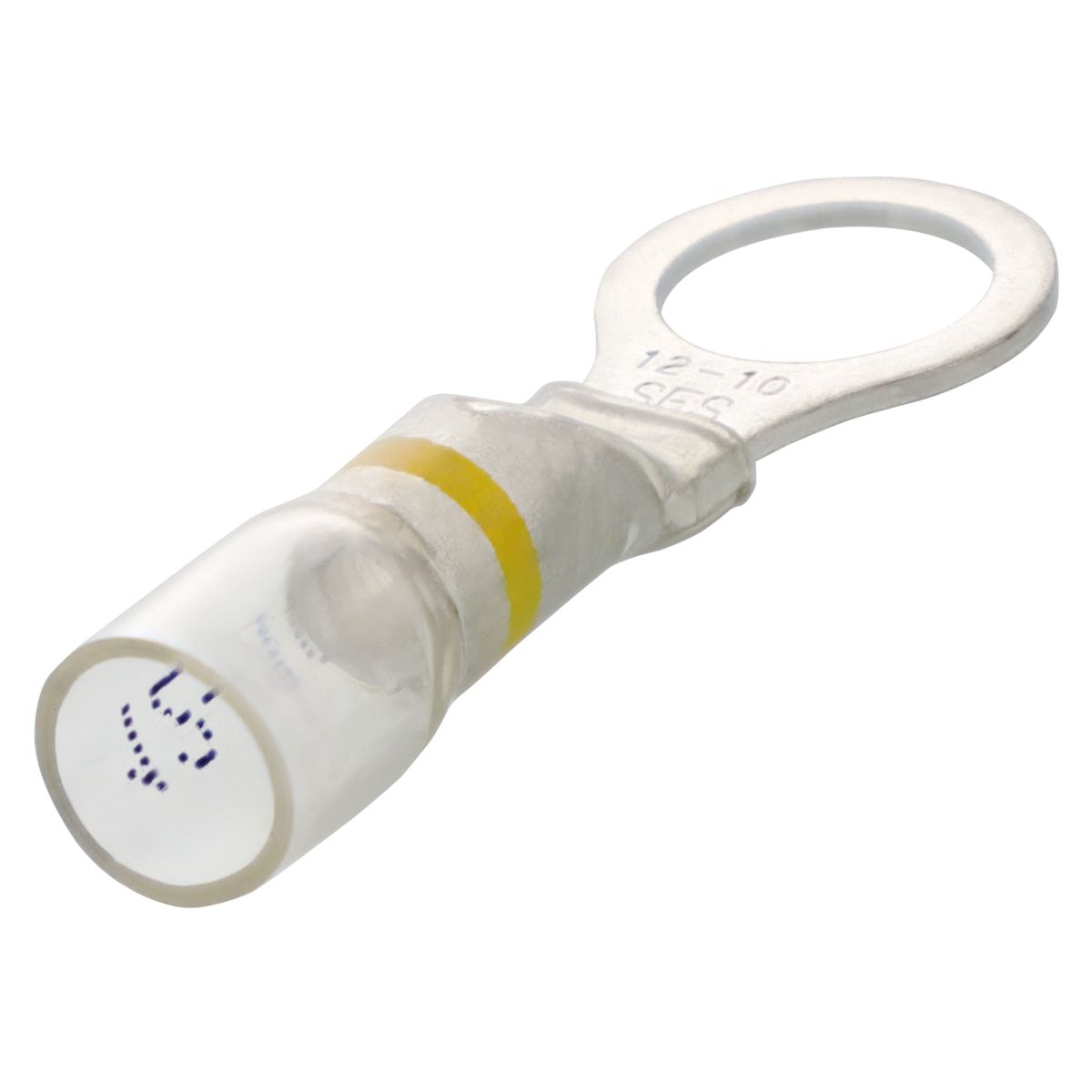 3/8" Stud 12-10 AWG Yellow Crystal Clear Heat Sealed Ring 25/PKG