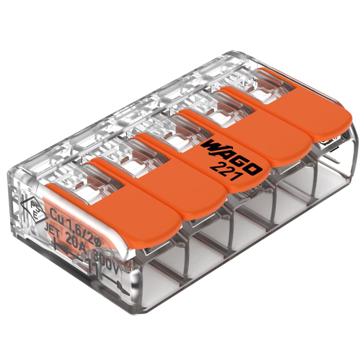 Wago 12 Gauge 5-Conductor Splicing Connector with Levers