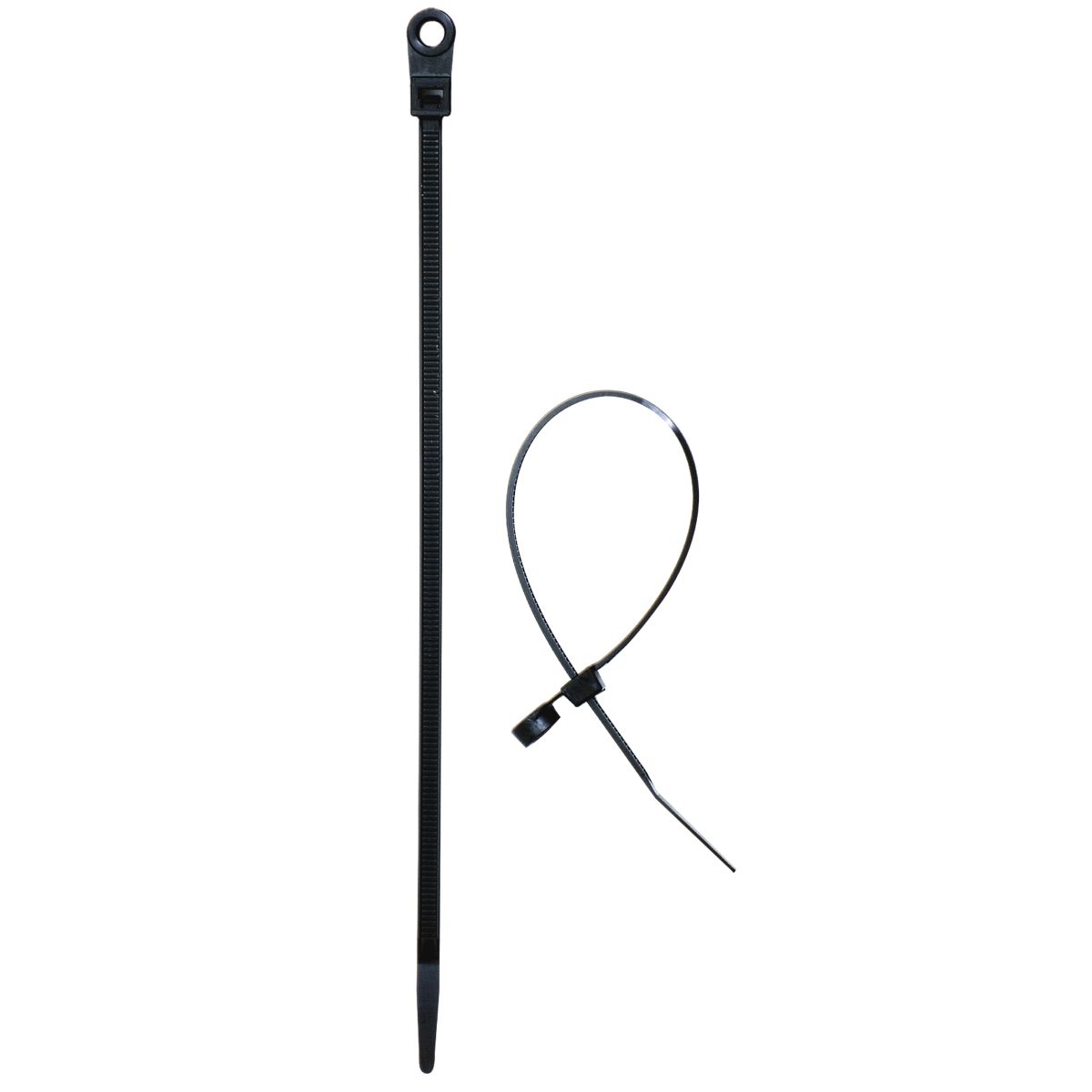 7" 50 lb Nylon Cable Tie with #10 Mounting Hole - UV Black 100/PKG