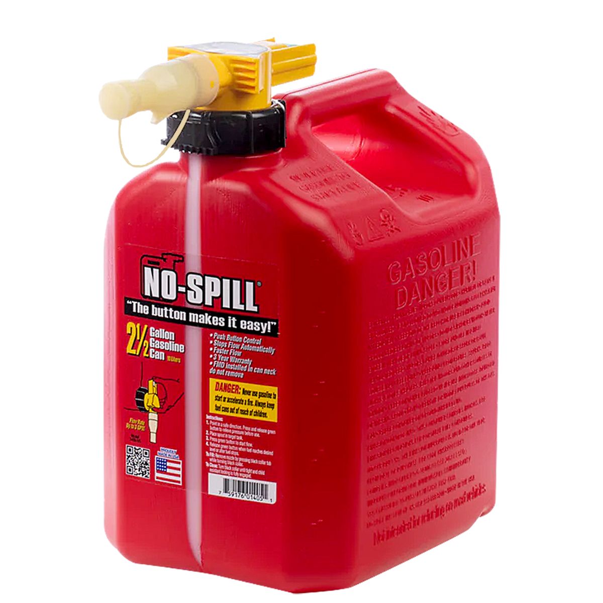 No-Spill® Poly Gas Can, 2-1/2 gal.