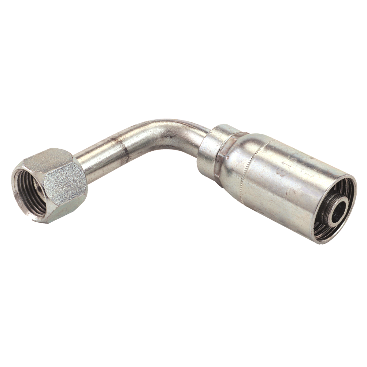 3/8" x 3/8" 90º Bend JIC/SAE Dual Seat Swivel Female Long Drop Vari-Crimp