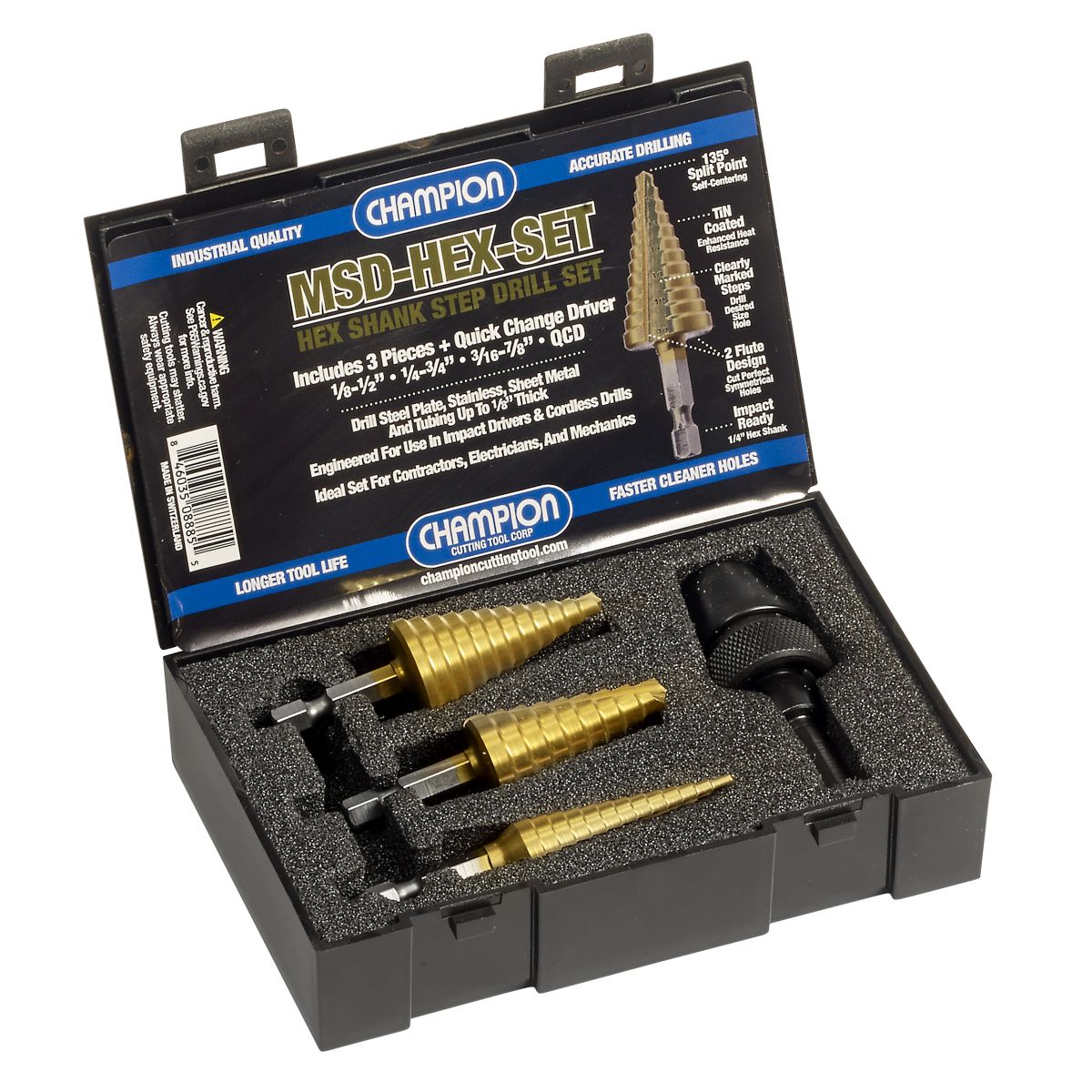 CHAMPION 3 PC HEX SHANK STEP DRILL SET