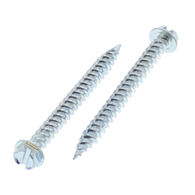 #10 x 2" Slotted Indented Hex Washer Head Tapping Screws, Needle Point — Zinc, 100/PKG