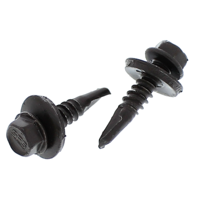 #12-14 x 1" Hex Sealing Self-Drilling Screws - Painted Head, Dark Bronze Type 3 Point 100/PKG
