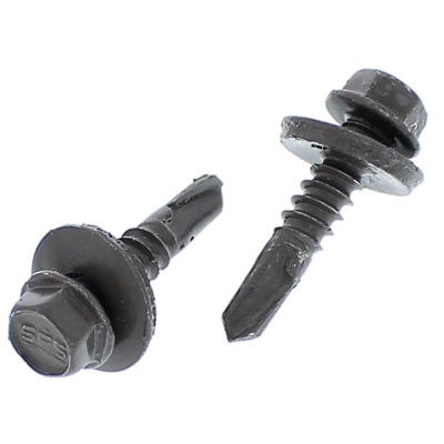 #12-14 x 2" Hex Sealing Self-Drilling Screws - Painted Head, Charcoal Type 3 Point 100/PKG