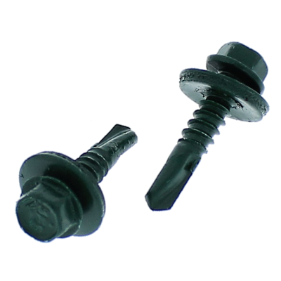 #12-14 x 1" Hex Sealing Self-Drilling Screws - Painted Head, Green Type 3 Point 100/PKG