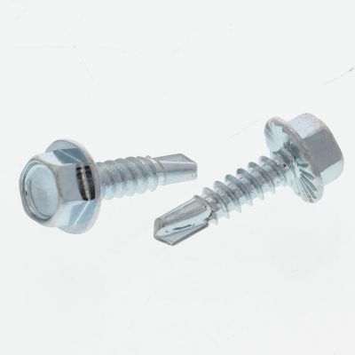 #10-16 x 3/4" High Hex Washer Head w/ Serrations Self-Drilling Screws Zinc Type 3 Point 100/PKG