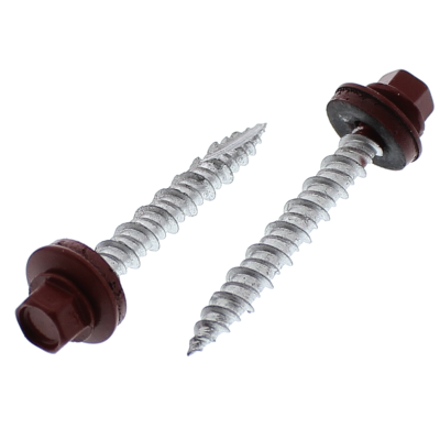 #10-16 x 1" Metal to Wood Sealing Screws — Red Painted Head, Ruspert Coating, 100/PKG